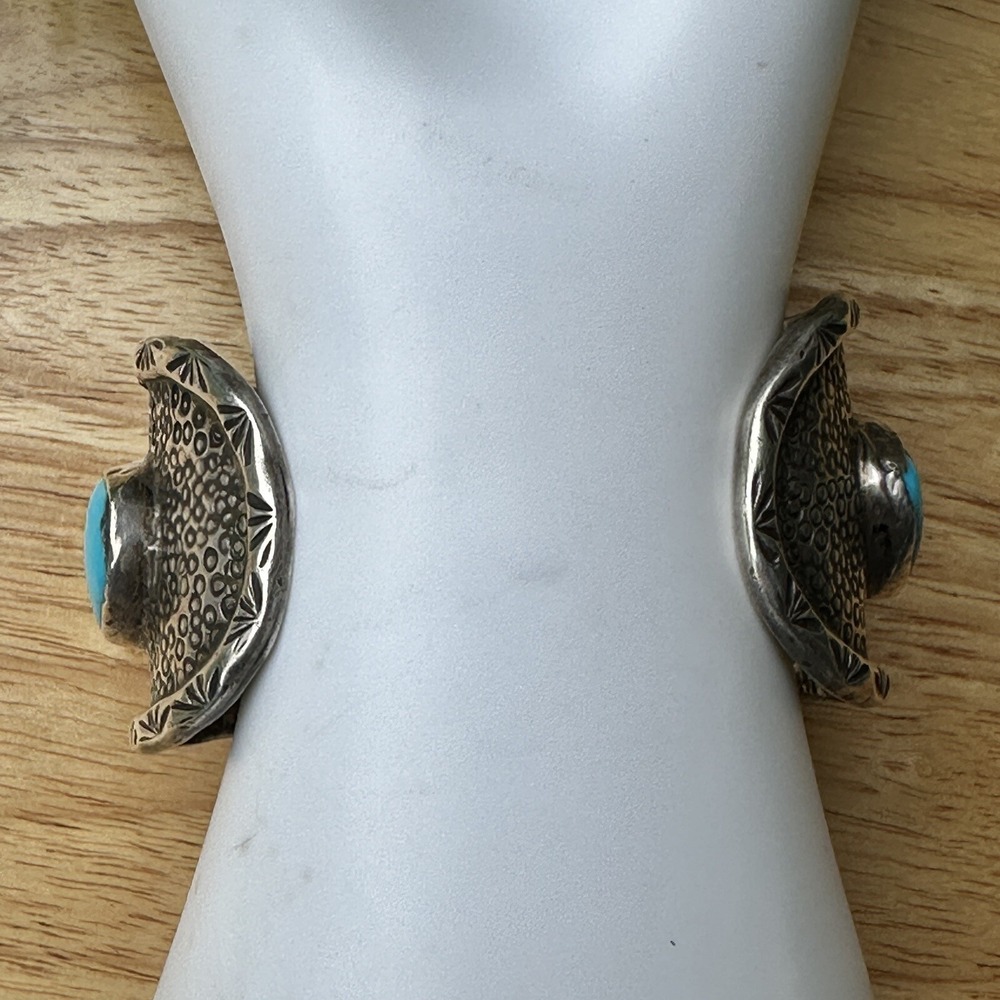 Hopi Watch Bracelet Size 7 Bisbee‎ Turquoise Lizard Signed CL Sterling 95.4g USA - Picture 5 of 13